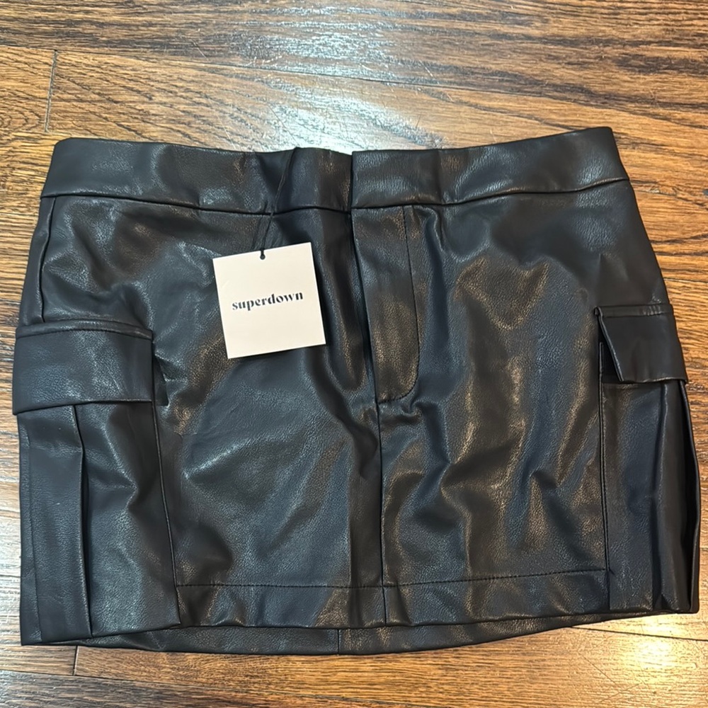 Superdown Black Faux Leather Mini Skirt
